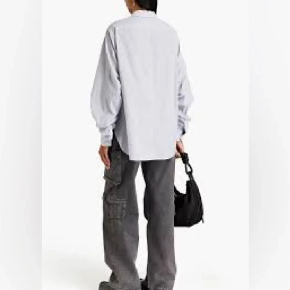 3.1 Phillip Lim Ruched Long Sleeve Denim Chambray Button Down Shirt Size 8